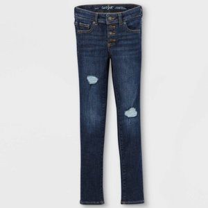 Girls’ Distress Lace Mid-rise Jeans, Dark Wash